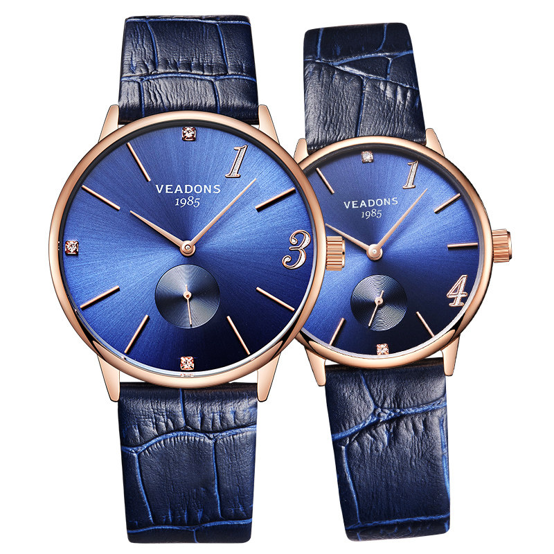 威顿防水情侣一对价时尚款皮表带 威顿手表国产腕表