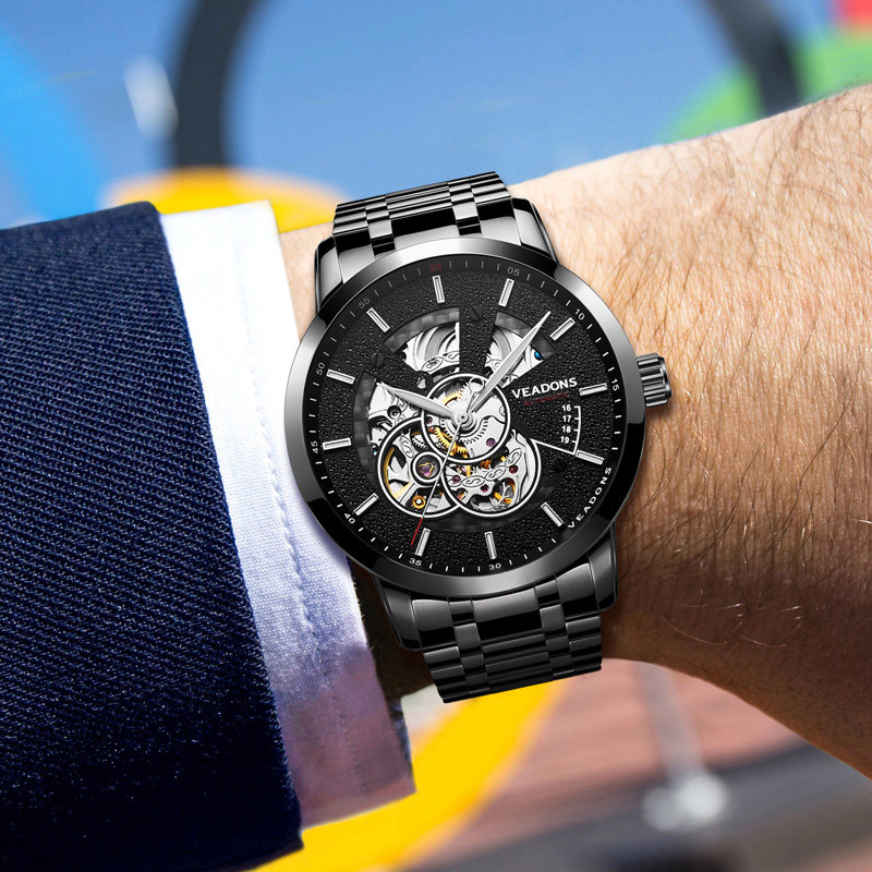 威顿全自动镂空男士防水时尚机械表 威顿手表国产腕表