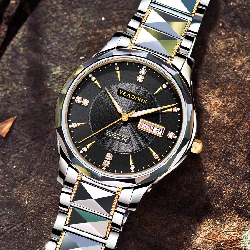 威顿正品男士全自动钨钢带机械表 威顿手表国产腕表