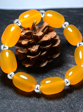 宝石黄色天然玛瑙鼓桶珠间男女