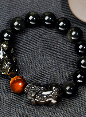 天然冰种双貔貅佛珠虎眼石水晶