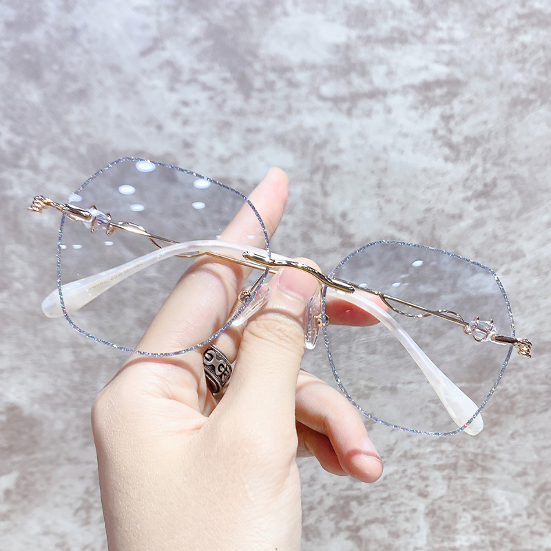 无框近视眼镜女生圆脸显瘦可配有度数抖音小红书钻石切边素颜框架 - 图1