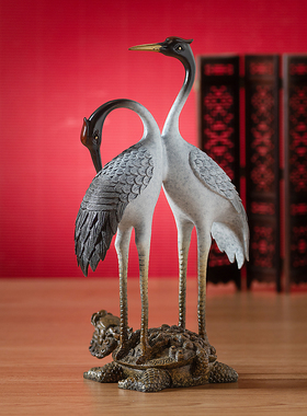 铜仙鹤摆件双喜鹤祝寿贺礼丹顶鹤
