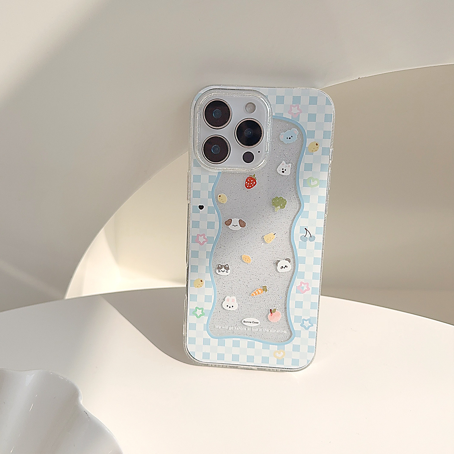 可爱蓝格子小动物适用苹果17promax手机壳iphone16新款15pro女款14少女卡通支架挂链11透明闪粉12软壳16,淘宝优惠券,粉丝福利购,淘宝优惠卷