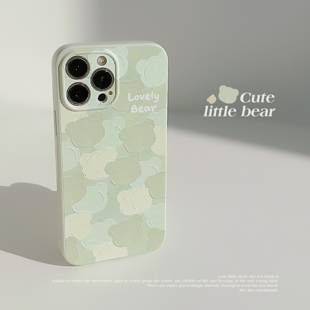 适用苹果17promax手机壳新款iphone16可爱小熊头15女款12少女14pro日韩风13pro油画绿色12pro全包pm软壳max套 - 图2