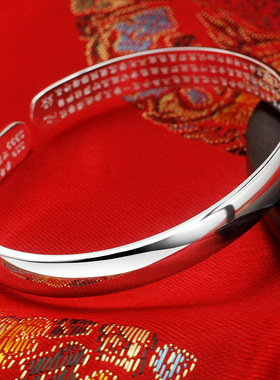 s999实心送妈妈老人母亲节银手镯