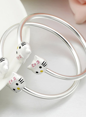 宝宝银手镯s925银饰品猫咪手镯