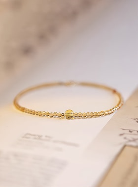 天然黄水晶招财14K金暴富极细