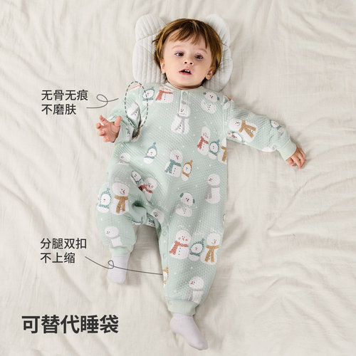 儿童连体睡衣秋冬宝宝保暖家居服冬季夹棉男童睡袋女童衣服防踢被 - 图2