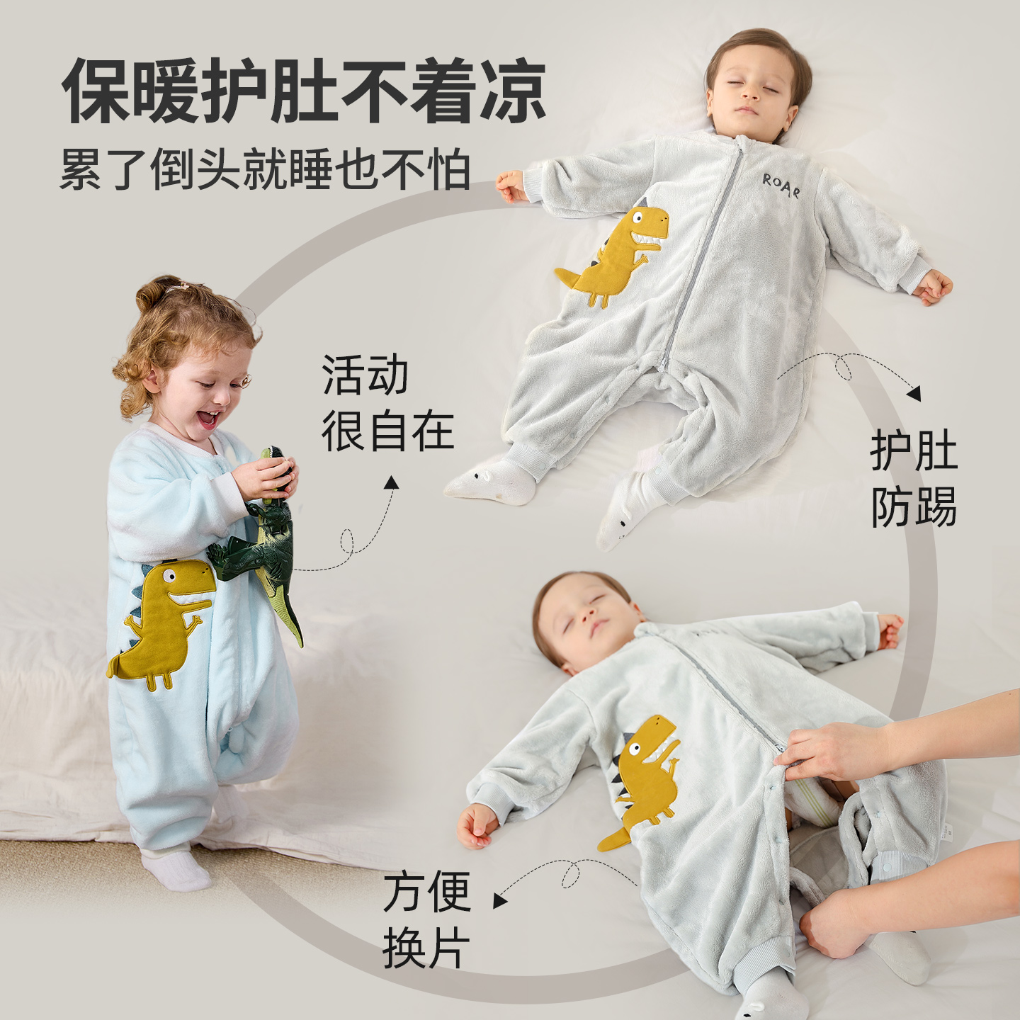 儿童连体睡衣珊瑚绒冬季宝宝睡衣冬款加绒加厚法兰绒睡袋秋冬男童 - 图1