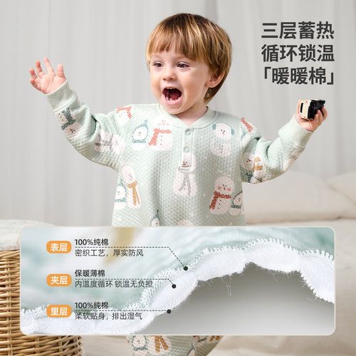 儿童连体睡衣秋冬宝宝保暖家居服冬季夹棉男童睡袋女童衣服防踢被 - 图1