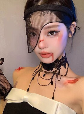 万圣节蕾丝面罩发箍女发饰2026新款易梦玲同款cos装扮半遮脸面具