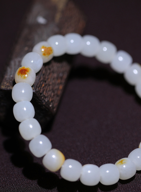 【姑苏润石堂】在售21克天然新疆和田玉籽料红皮白玉老型珠手串