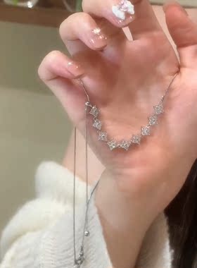 精致满钻花朵项链女2026新款潮网红锁骨链小众设计可抽拉百搭颈链