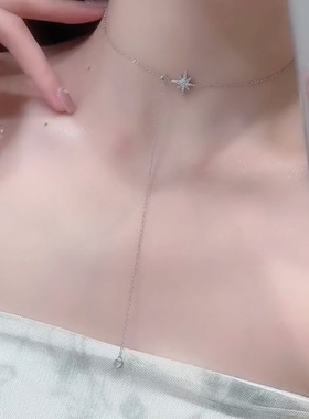 八芒星项链ins钛钢O字链女锆石