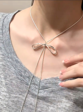 简约蝴蝶结抽拉式项链轻奢高级感独特夏季项链百搭冷淡风项饰饰品