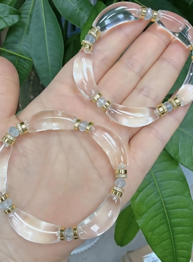 双A净体白水晶牛鼻孔弯管手镯女款正品天然白色水晶镯形手链磁吸