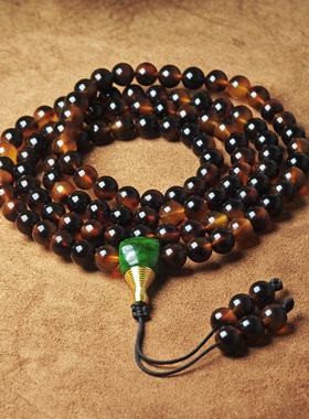 仿玳瑁色108颗佛珠手链项链女款豹纹满血工艺品收藏时尚饰品礼物