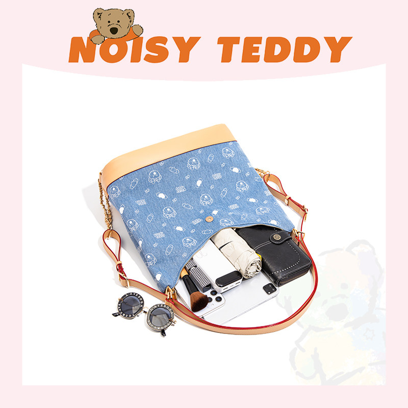 NOISY TEDDY嘻闹泰迪女士包包拼接牛仔腋下包女百搭大容量单肩包,淘宝优惠券,粉丝福利购,淘宝优惠卷