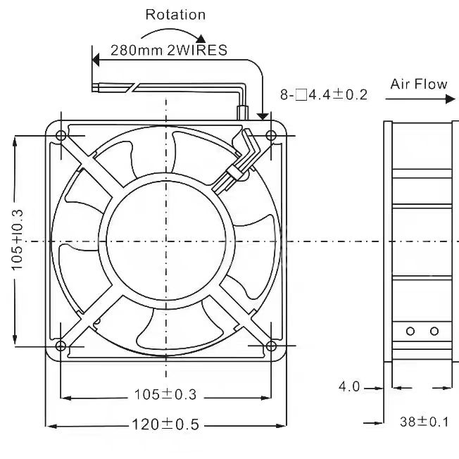 泉州泉风FZY轴流风机QA12038HSL2/HBL2 机箱柜散热风扇220V 0.14A - 图3
