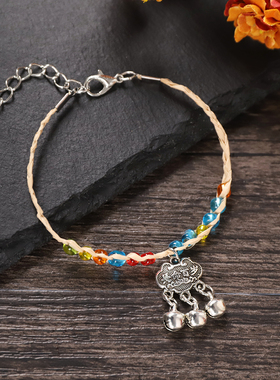 复古文艺森系许愿拉菲草手链女