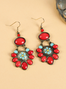 欧美风小众红色花朵项链女套装