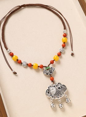 新中式民族风编织蜜蜡项链配饰