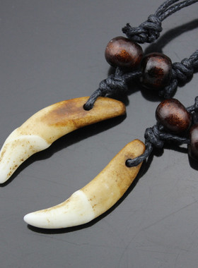 手工制作吊坠棕色男女狗牙项链