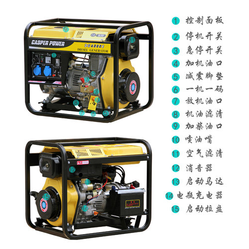 柴油发电机组家用220v单相3/5/6/8千瓦/10KW三相静音380V双电压 - 图1