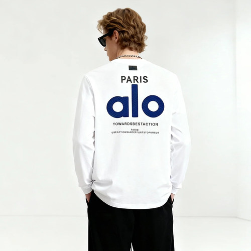 2025款Alo PARS联名款长袖T恤，纯棉面料舒适透气 - 图0