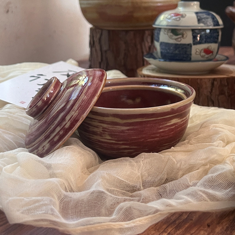 十器复古盖碗赤红汤盅炖盅一人食甜品碗蒸蛋碗隔水炖家用餐厅商用,淘宝优惠券,粉丝福利购,淘宝优惠卷