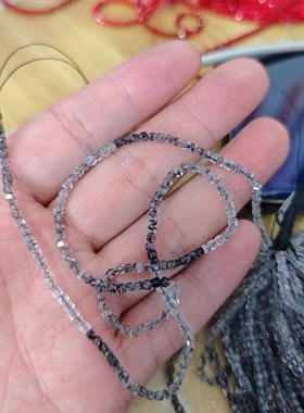 2MM天然水晶 高品质黑发晶渐变方糖散珠半成品手链项链配件配珠