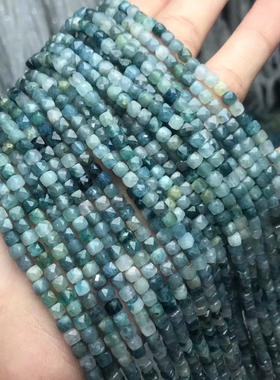 4MM天然水晶 透体浅蓝色碧玺方块散珠半成品手链项链配珠配件方块