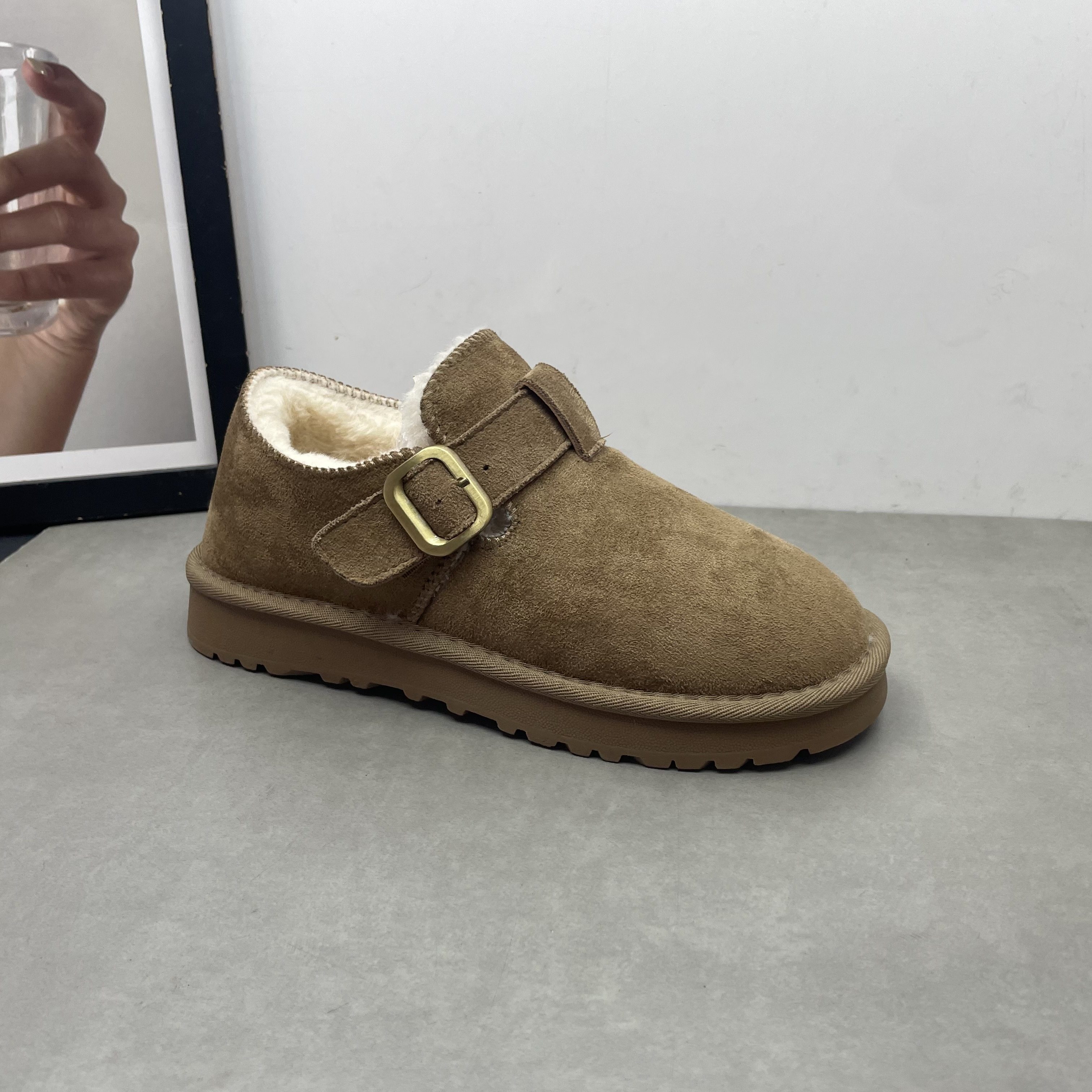 2025冬季新款圆头深口一脚蹬加绒保暖平底防滑英伦风复古勃肯鞋女,淘宝优惠券,粉丝福利购,淘宝优惠卷