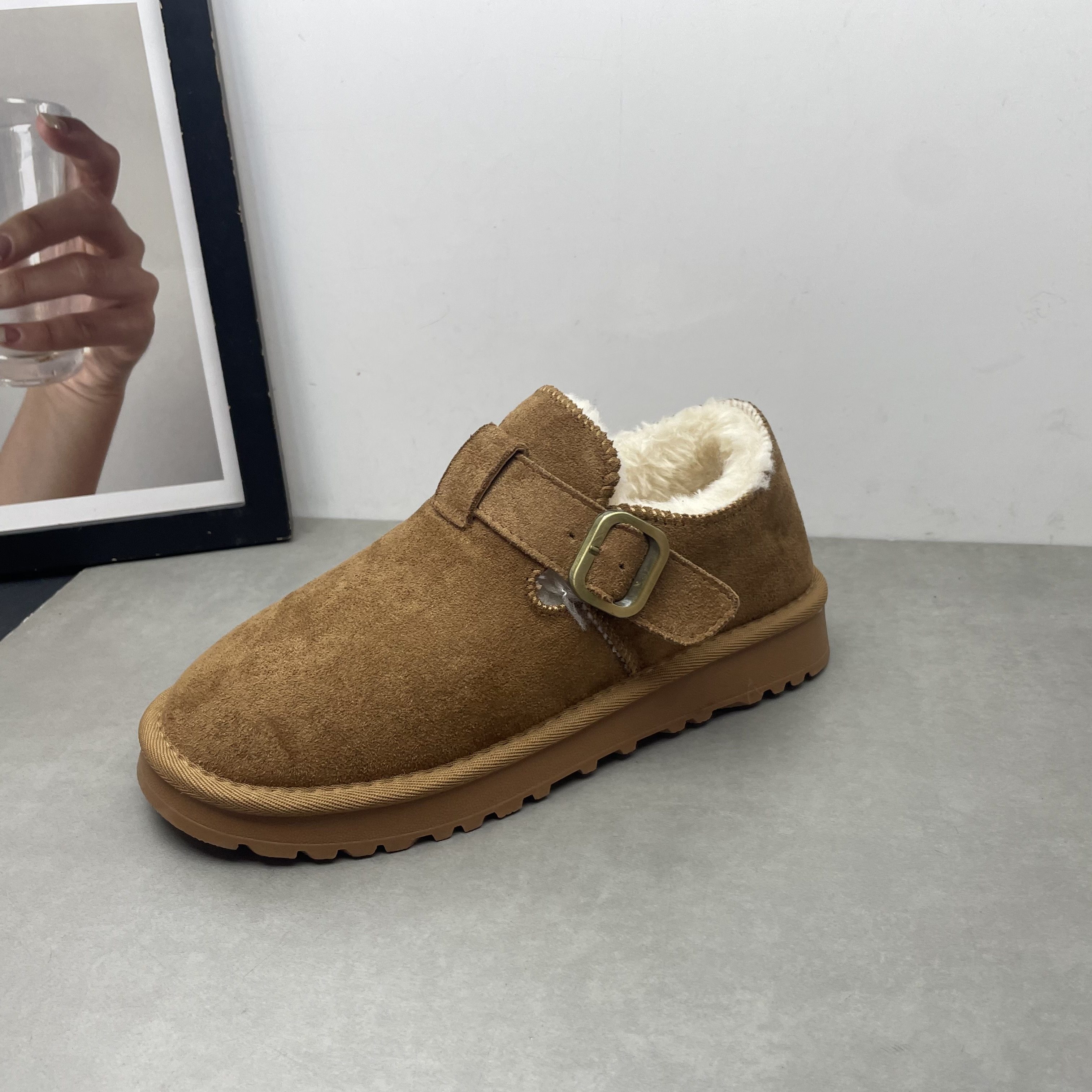 2025冬季新款圆头深口一脚蹬加绒保暖平底防滑英伦风复古勃肯鞋女,淘宝优惠券,粉丝福利购,淘宝优惠卷