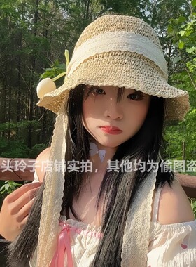 郁金香蝴蝶结飘带草帽女