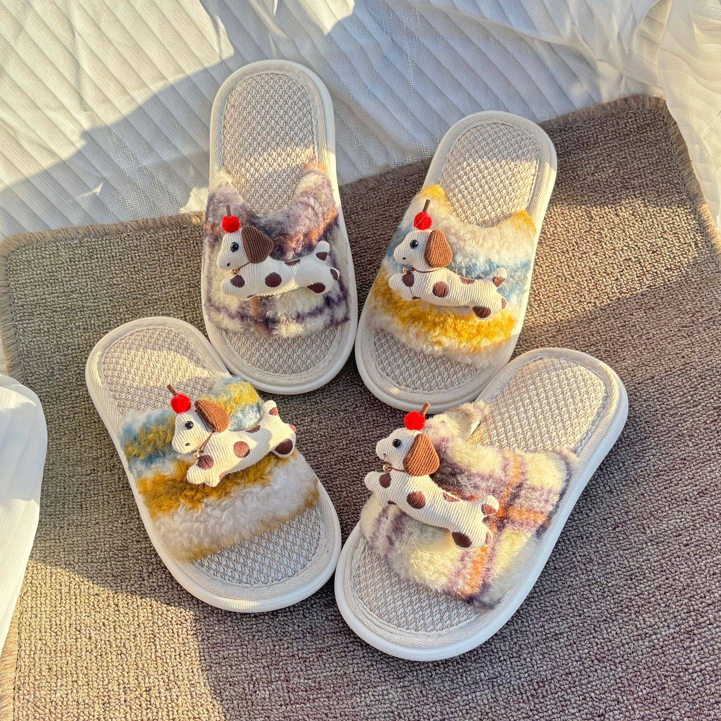 儿童亚麻拖鞋女童可爱春秋室内居家男童卡通香肠狗棉麻四季亲子拖,淘宝优惠券,粉丝福利购,淘宝优惠卷