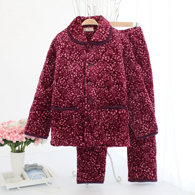 秋冬季中老年保暖珊瑚绒夹棉睡衣女加厚套装纯棉家居服女加大冬天 秋冬季中老年保暖珊瑚绒夹棉睡衣女加厚套装纯棉家居服女加大冬天
