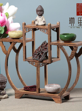 新中式鸡翅木博古架红木文玩展示架家居木制工艺品摆件实木置物架