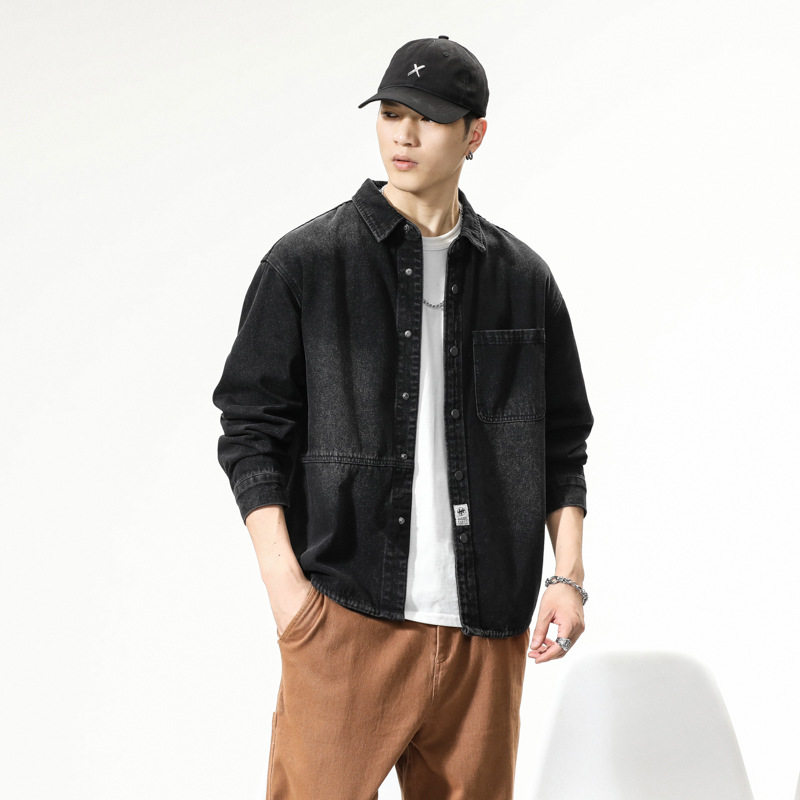 美式重磅牛仔外套男士春秋新款潮牌帅气工装夹克宽松大码秋季衬衣,淘宝优惠券,粉丝福利购,淘宝优惠卷