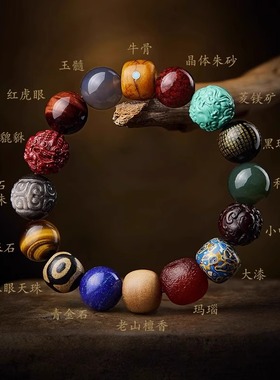 多宝手串貔貅十八籽小叶紫檀朱砂