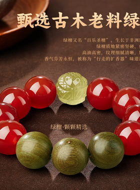 红玛瑙手串黄水晶生肖貔貅绿檀木