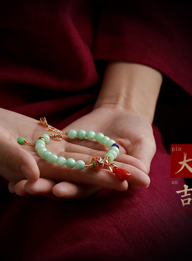 翡翠手链女转运珠纯银玛瑙