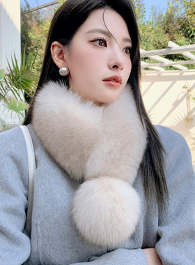 狐狸毛大毛球围脖韩版磁铁吸扣