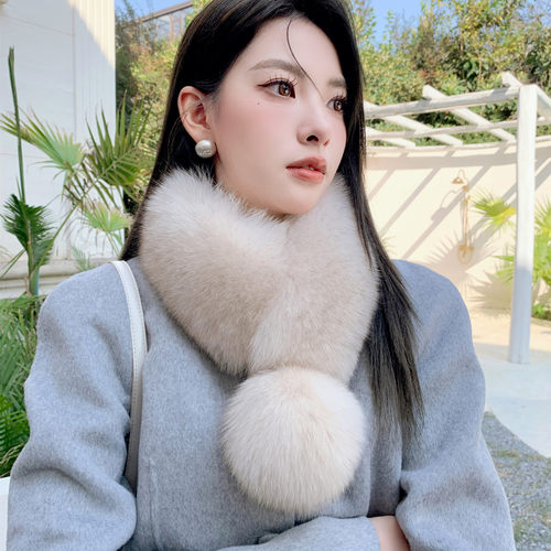 韩版新款冬季大毛球狐狸毛围脖真毛女毛毛围巾磁铁吸扣毛领子皮草 - 图1