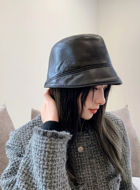 羊皮帽子女渔夫帽显脸小