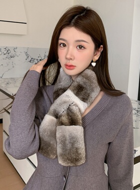 法培青紫蓝色獭兔毛围巾女围脖