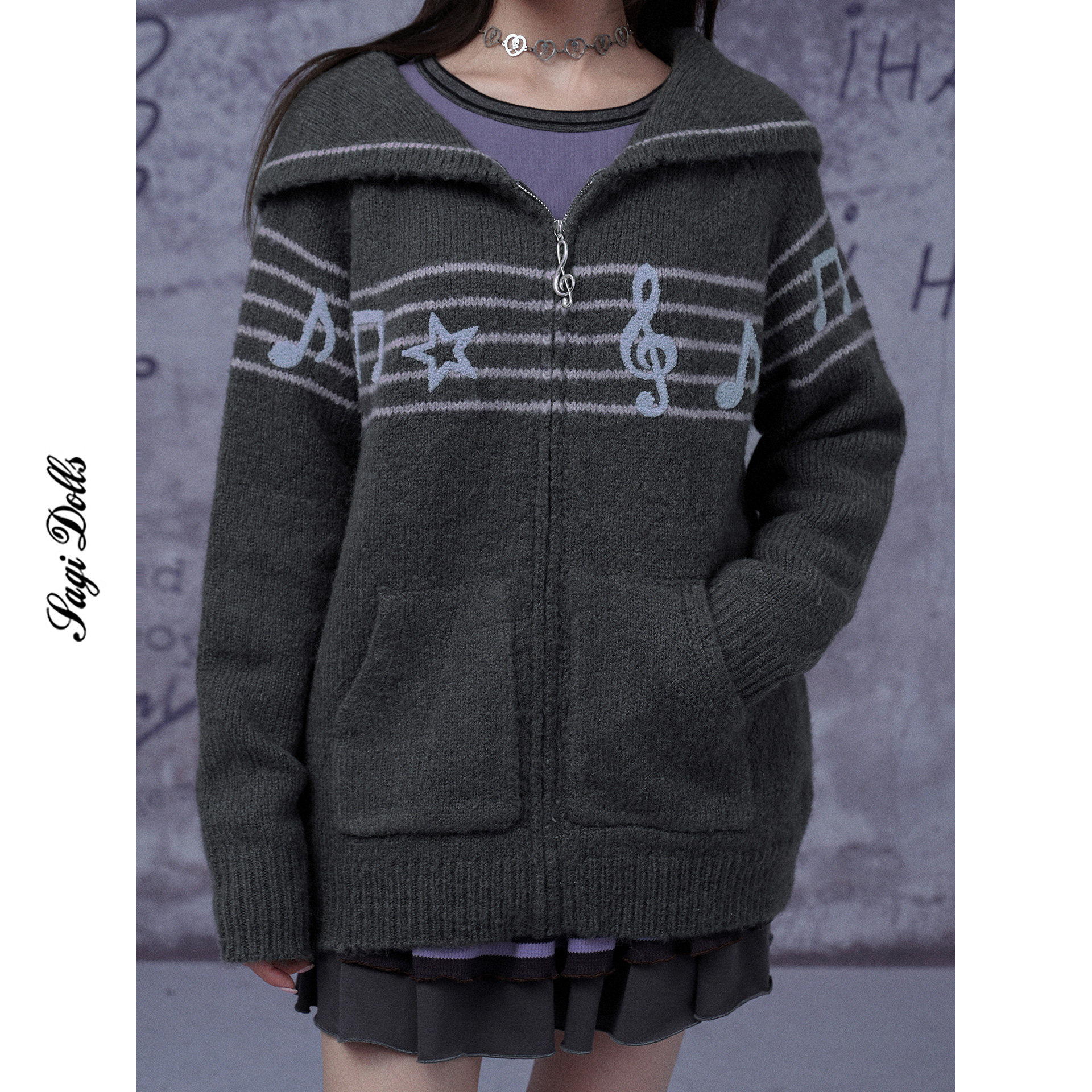 SagiDolls少女斗志 甜酷翻领毛衣女款2025新款外套保暖百搭针织衫,淘宝优惠券,粉丝福利购,淘宝优惠卷