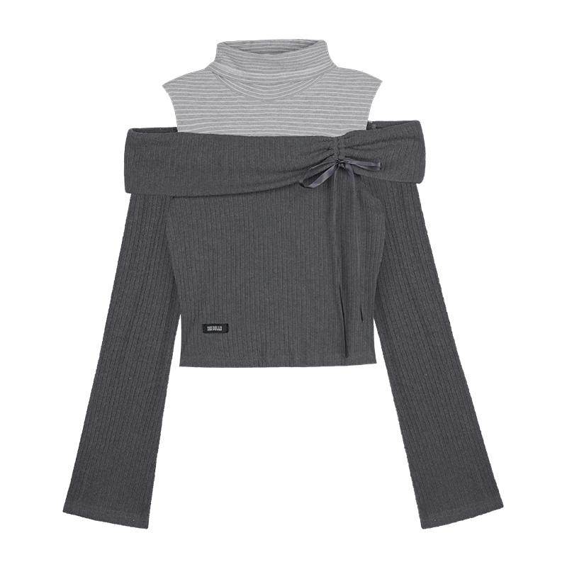 SagiDolls少女斗志 #初雪告白#浪漫温柔纯欲一字肩假两件针织上衣,淘宝优惠券,粉丝福利购,淘宝优惠卷