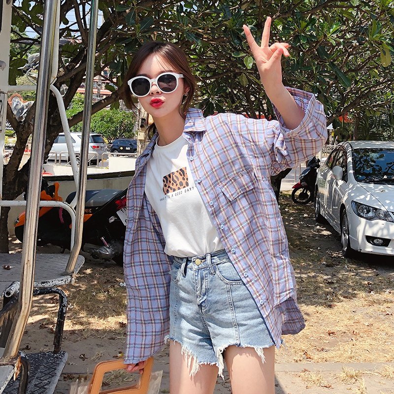 2020春秋季新款超薄粉格子女装衬衫 monie服饰衬衫